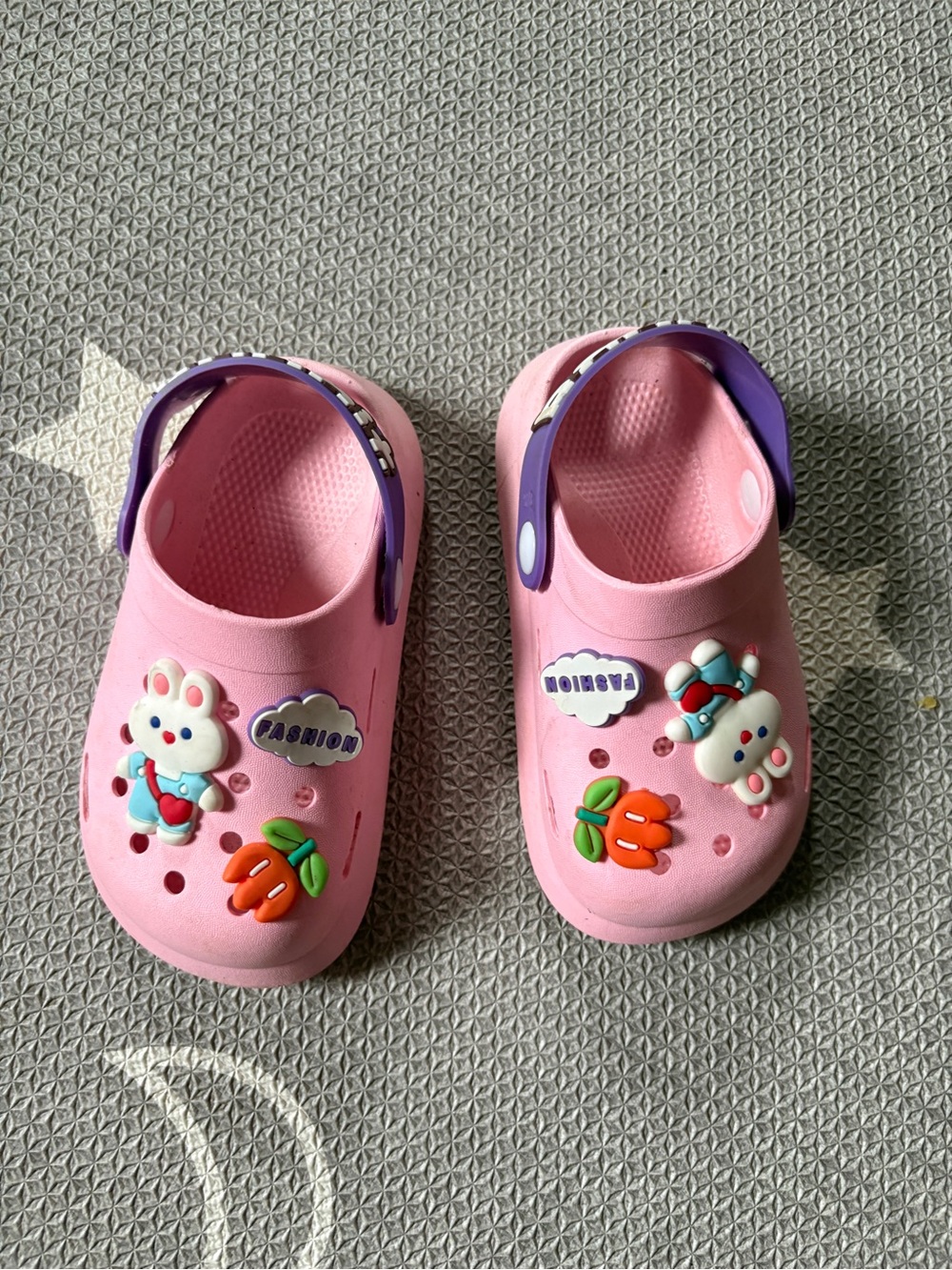 Kids Pink Bunny Clog Sandals with Purple Heel Strap